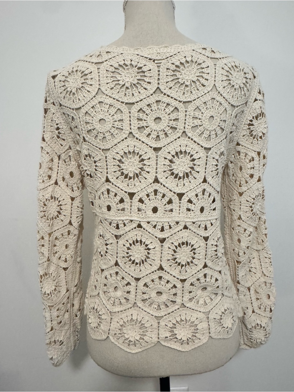 Ultra Pink Crochet Scoop Neck Knit Top Sweater - Cream Bohemian Size XS - Picture 4 of 10